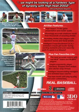 High Heat Major League Baseball 2002 box cover back